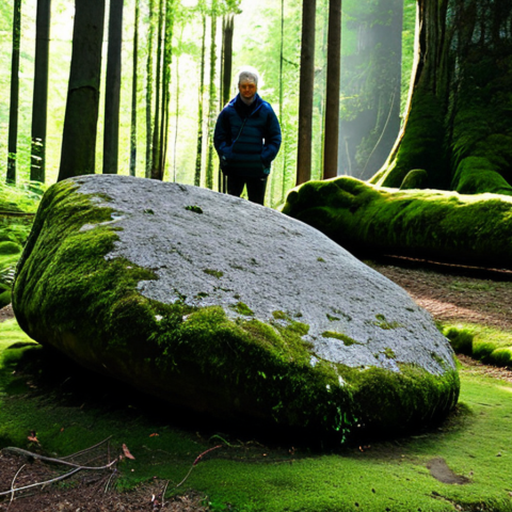 Kalev's Footprint**

"A giant stone in a lush Estonian forest, said to be Kalev's footprint, moss-covered and ancient, sunlight filtering through the trees, mystical atmosphere, fully clothed people in modest clothing observing the stone, safe for work, appropriate content, perfect anatomy, natural proportions, professional photography, high quality."

**