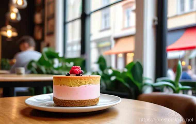 에스토니아에서의 채식주의자 및 비건 옵션 - **Prompt:** A cozy, inviting vegan cafe in Tallinn's historic Old Town. The interior is bathed in wa...