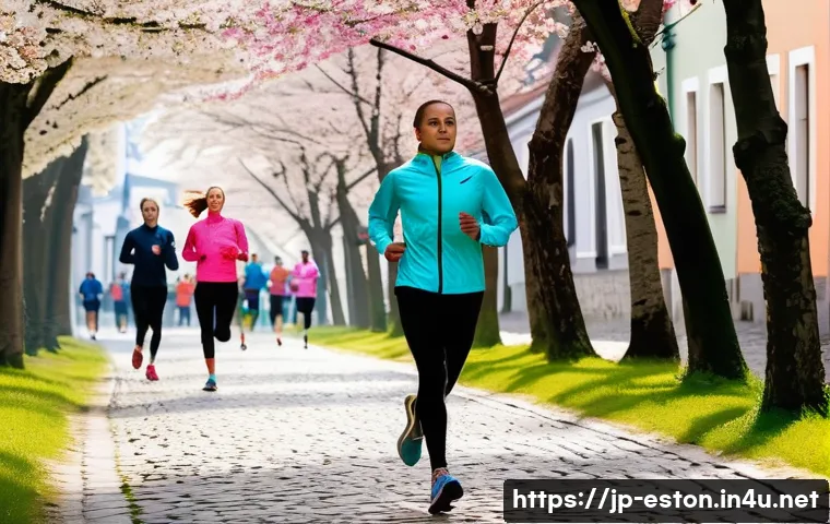 에스토니아에서 열리는 마라톤 및 스포츠 이벤트 - A vibrant scene of runners jogging along the historic cobblestone streets of Tallinn&rsquo;s Old Town in s...
