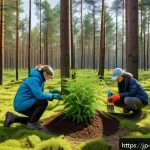 에스토니아의 환경 보호 정책 및 지속 가능성 - A futuristic Estonian forest scene showcasing sustainable forest management: tall, lush green trees ...