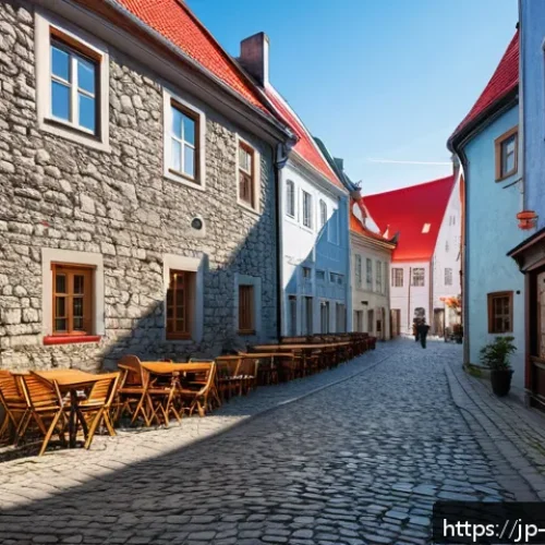 에스토니아에서 볼 수 있는 북유럽 건축 양식 - A picturesque medieval street scene in Tallinn&rsquo;s Old Town, featuring cobblestone roads and historic ...