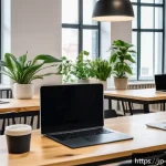 에스토니아 비자 신청 방법 - A modern co-working space in Tallinn, Estonia, filled with diverse digital nomads working on laptops...