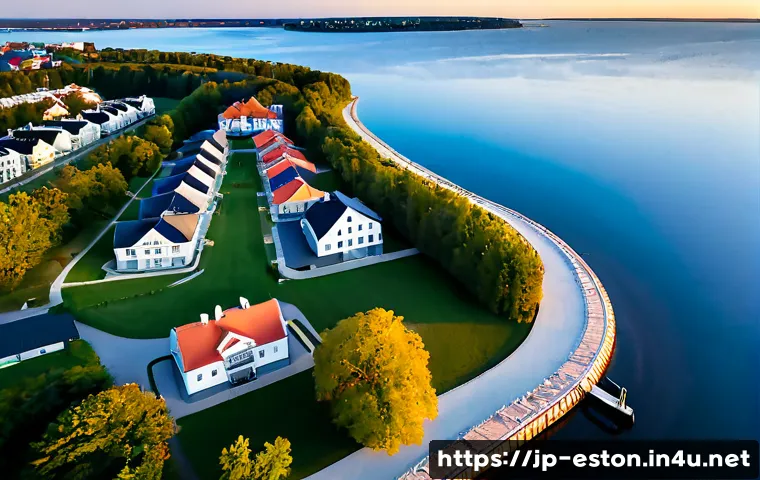 에스토니아에서 가장 비싼 부동산 지역 - Photorealistic aerial view of an exclusive waterfront residential district in Tallinn, Estonia, eleg...